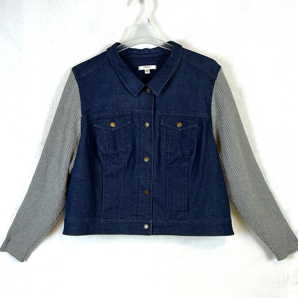 Liz Claiborne Denim Sweater Sleeve Short Jean Jacket / 3XL